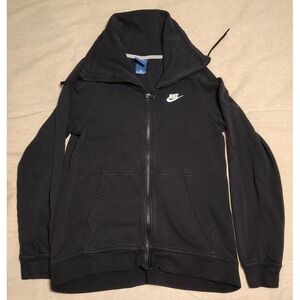 Women's Nike Full Zip Lightweight Jacket Sz XS Black Track Style Large Collar FF
